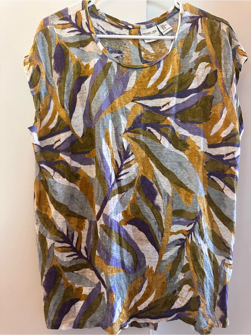 Rachel Zoe Women's Multicolor Printed Short sleeve Top 100% Linen XL